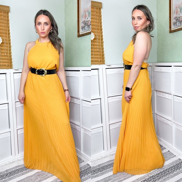 ASOS Dresses & Skirts - ASOS pleated maxi halter dress mustard yellow‎ NWT size 12